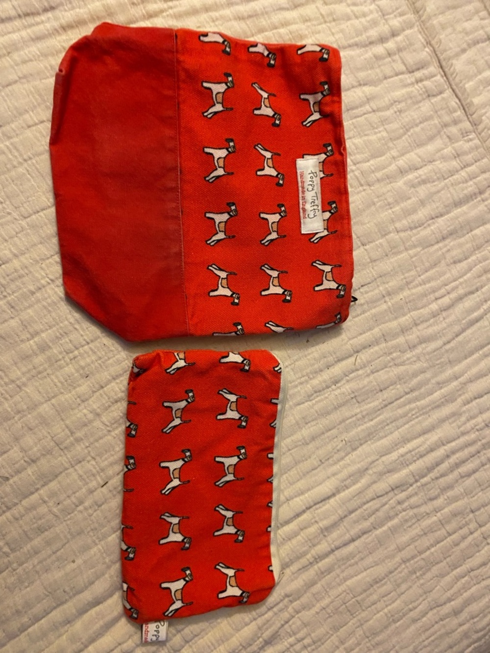 Red Dog Print Canvas Pouch Set